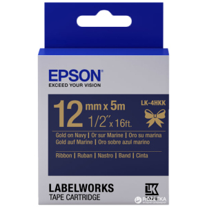 Картридж зі стрічкою Epson LabelWorks LK4HKK 12 мм / 5 м Gold/Navy (C53S654002) ТОП в Харкові