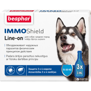 Капли Beaphar Immo Shield Line-on for Medium Dogs антипаразитные с диметиконом для собак 15-30 кг 3 пипетки (13583) (8711231135837) в Харькове