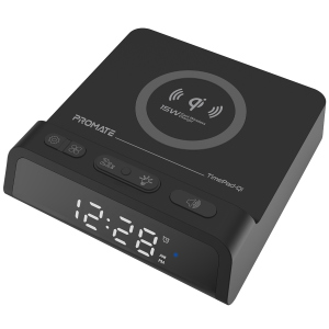 Настільний годинник-будильник Promate TimePad-Qi з бездротовою зарядкою 15 Вт Black (timepad-qi.black) в Харкові