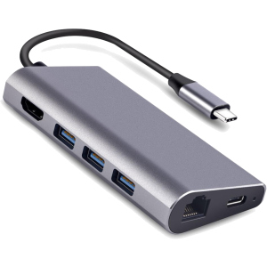 USB-хаб Dynamode USB3.1 Type-C to HDMI + 3хUSB3.0 + Gigabit LAN + USB Type-C Charging + SD/MicroSD до 4K HD 3840x2160 (Dock-USB-TypeC-HDMI-USB3.0-RJ45) ТОП в Харькове