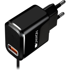 купити Мережевий зарядний пристрій Canyon USB + вбудований кабель Micro USB 2.1 Black (CNE-CHA041BS)