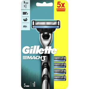 хороша модель Верстат для гоління чоловічий Gillette Mach3 з 5 змінними картриджами (7702018556199)