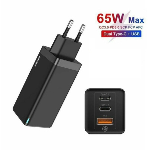 Зарядний пристрій Baseus 65W Quick Charger 2хType-C/USB black ТОП в Харкові