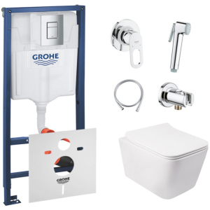 Інсталяція GROHE Rapid SL 38772001 + унітаз QTAP Crow QT05335170W із сидінням Soft Close дюропласт + душовий гарнітур GROHE BauLoop 111042 ТОП в Харкові