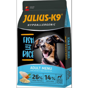 Сухой гипоаллергенный корм для взрослых собак высшего качества Julius-K9 FISH and RICE Adult Menu С рыбой и рисом 12 кг (5998274312620)