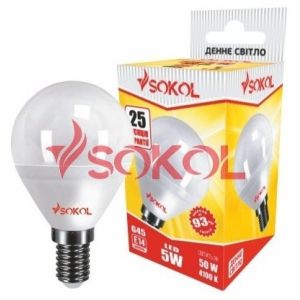 Набор 10 шт. LED лампа SOKOL G45 5.0W 220В E14 4100К ТОП в Харькове