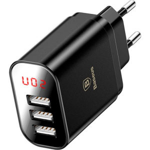 хороша модель Зарядний пристрій Baseus Mirror Lake Intelligent Digital Display 3USB Travel Charger 3.4A (EU) Black (CCALL-BH01)