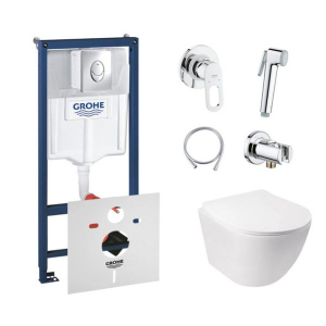 Комплект инсталляция Grohe Rapid SL 38721001 + унитаз с сиденьем Qtap Jay QT07335176W + набор для гигиенического душа со смесителем Grohe BauLoop 111042 в Харькове