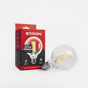 LED лампа ETRON Filament 1-EFP-172 G95 E27 20W 4200K clear glass лучшая модель в Харькове