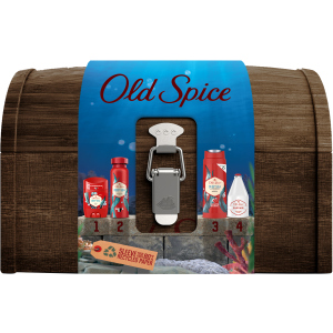 Подарочный набор для мужчин Old Spice Treasure Chest Твердый дезодорант 50 мл + Аэрозольный дезодорант 150 мл + Гель для душа Deep Sea 250 мл + Лосьон после бритья Captain 100 мл (8006540413845)