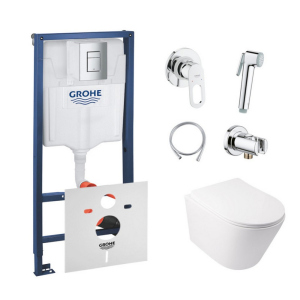 купить Комплект инсталляция Grohe Rapid SL 38772001 + унитаз с сиденьем Qtap Swan QT16335178W + набор для гигиенического душа со смесителем Grohe BauLoop 111042