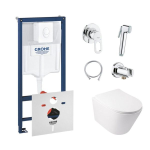 Комплект инсталляция Grohe Rapid SL 38722001 + унитаз с сиденьем Qtap Swan QT16335178W + набор для гигиенического душа со смесителем Grohe BauLoop 111042 лучшая модель в Харькове