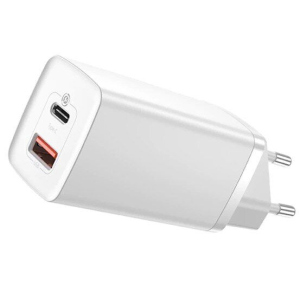 Сетевое зарядное устройство Baseus GaN2 Lite Quick Charger (USB + Type-C, 65W) CCGAN2L-B — White лучшая модель в Харькове