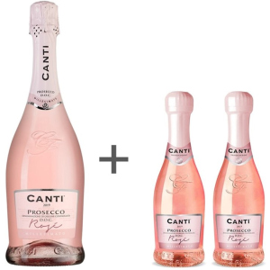 хороша модель Набір ігристого вина Canti виноградне Prosecco Millesimato Rose рожеве екстра-сухе 0.75 л + 0.2 л + 0.2 л (1521000056631)