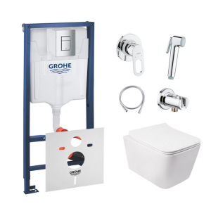 Комплект інсталяція Grohe Rapid SL 38772001 + унітаз з сидінням Qtap Crow QT05335170W + набір для гігієнічного душу зі змішувачем Grohe BauLoop 111042 (38772001QT05335170W111042)