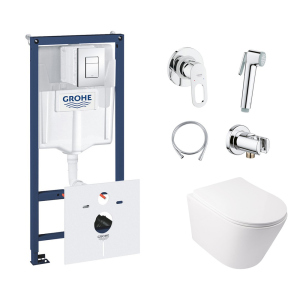 Комплект інсталяція Grohe Rapid SL 38827000 + унітаз з сидінням Qtap Swan QT16335178W + набір для гігієнічного душу зі змішувачем Grohe BauLoop 111042 (38827000QT16335178W111042) в Харькове