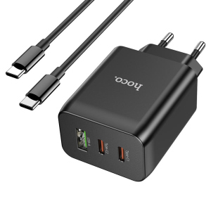 Зарядное сетевое HOCO N18 Phenomenon PDx2+QC3.0 65W (1USB 3A) Type-C-Type-C Чёрный