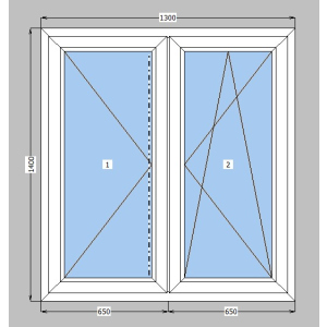 Окно металлопластиковое Koning 70 mm 2-створчатое поворотно-откидное, поворотное, фурнитура Vorne, 1300х1400 мм, белое надежный