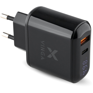 Зарядний пристрій Vinga 2 Port QC3.0+PD Display Wall Charger