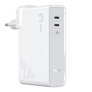 Мережевий зарядний пристрій Baseus Power Station（GaN）2 in1 Q.C. Power bank & Charger C+C 10000mAh 45W White (PPNLD-F02) лучшая модель в Харькове