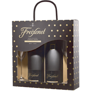 Вино ігристе Freixenet Cava Cordon Negro біле брют 0.75 л 11.5% 2 шт + 2 келихи (8410036029968)