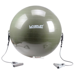 М'яч для фітнесу LiveUP із еспандером 65 см Green (LS3227) ТОП в Харкові