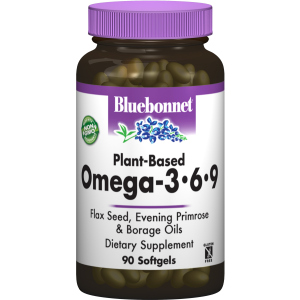 Жирні кислоти Bluebonnet Nutrition Омега 3-6-9 на рослинній основі 1000 мг 90 желатинових капсул (743715010123)