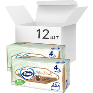 Упаковка салфеток косметических Zewa Natural Soft 4 слоя 12 пачек по 80 шт Бело-кремовых (7322541285795) рейтинг