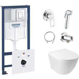 Інсталяція GROHE Rapid SL 38827000 + унітаз QTAP Jay QT07335176W із сидінням Soft Close дюропласт + душовий гарнітур GROHE BauLoop 111042 в Харкові