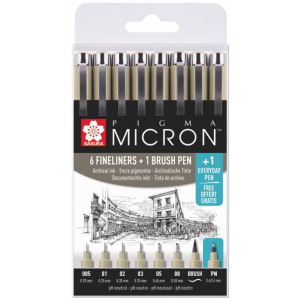 Набір лінерів Sakura Pigma Micron 6 шт 1 лінер-пензель Pigma Brush + Pigma Micron PN в подарунок в Харкові