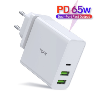 Сетевое зарядное устройство Topk 65W Type-C/PD, 2xUSB Quick Charge 2.0 White (TK306P-WT) лучшая модель в Харькове