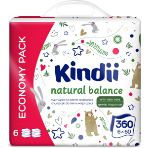 Вологі серветки для немовлят та дітей Kindii Natural Balance 6х60 шт (5900095029137) ТОП в Харкові