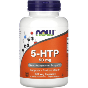 купить 5-HTP (Гидрокситриптофан), 50 мг, Now Foods 180 вегетарианских капсул (733739001016)