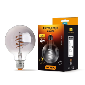 LED лампа VIDEX Filament G95FGD 4W E27 2100K Дімерна графіт краща модель в Харкові