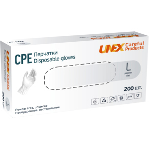 Перчатки одноразовые нестерильные, неопудреннные CPE Unex Medical Products размер L 200 шт. — 100 пар Белые (4870238550808) ТОП в Харькове