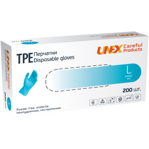 Рукавички TPE Unex Medical Products неопудрені нестерильні розміри L 200 шт. - 100 пар Блакитні (77-47-1) в Харкові