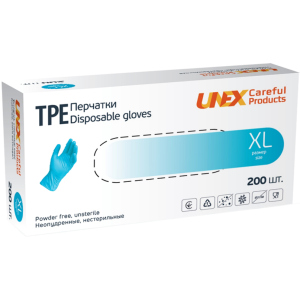 Рукавички одноразові нестерильні, непудровані TPE Unex Medical Products розмір XL 200 шт. - 100 пар Блакитні (77-48-1) надійний