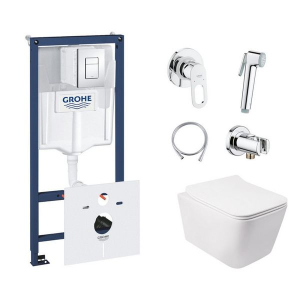 купить Комплект инсталляция Grohe Rapid SL 38827000 + унитаз с сиденьем Qtap Crow QT05335170W + набор для гигиенического душа со смесителем Grohe BauLoop 111042