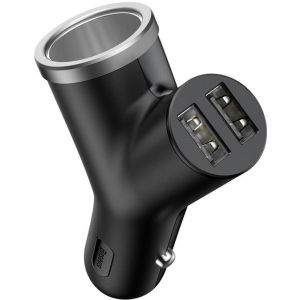 Автомобильное зарядное устройство Baseus Y type dual USB + cigarette lighter extended car charger 3.1 A Black (CCALL-YX01)