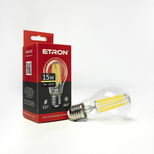 LED лампа ETRON Filament 1-EFP-103 A60 15W 3000K E27 прозора