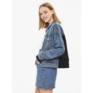 Джинсова куртка Bershka XAZ238714DCAQ XS Синя з чорним (DD8000004775050) ТОП в Харкові