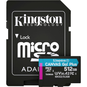 купити Kingston MicroSDXC 512 ГБ Canvas Go! Plus Class 10 UHS-I U3 V30 A2 + SD-адаптер (SDCG3/512GB)