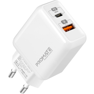 Зарядний пристрій Promate PowerCube-2 18 Вт Type-C PD + USB QC 3.0 White (powercube-2.white) надійний