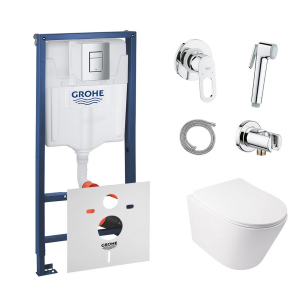 Комплект инсталляция Grohe Rapid SL 38772001 + унитаз с сиденьем Qtap Swan QT16335178W + набор для гигиенического душа со смесителем Grohe BauLoop 111042 ТОП в Харькове