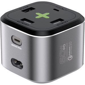 Зарядний пристрій Promate PowerCube-PD80 Вт, 2хUSB-C + 3xUSB-A Grey (powercube-pd80.grey) в Харкові