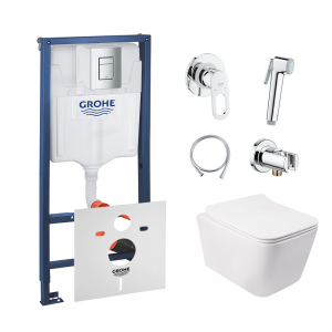 Комплект инсталляция Grohe Rapid SL 38772001 + унитаз с сиденьем Qtap Crow QT05335170W + набор для гигиенического душа со смесителем Grohe BauLoop 111042 лучшая модель в Харькове