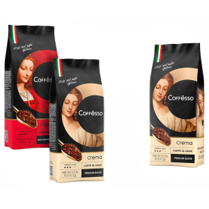 Набір кави в зернах Coffesso Crema 1000 г х 2 шт + Coffesso Classico 1000 г безкоштовно (2300000010268) краща модель в Харкові