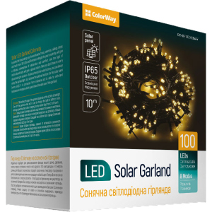 купити Світлодіодна вулична гірлянда СolorWay на сонячній батареї 100 LED (IP65) 10 м Теплого свічення (CW-GO-100L10SBWW)