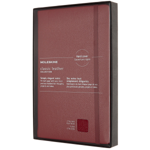 Нотатник Moleskine Leather 13 х 21 см 240 сторінок у лінійку Бордо + прозорий бокс (8053853605948) рейтинг