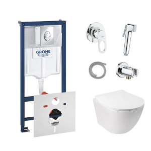 Комплект инсталляция Grohe Rapid SL 38721001 + унитаз с сиденьем Qtap Jay QT07335176W + набор для гигиенического душа со смесителем Grohe BauLoop 111042 лучшая модель в Харькове